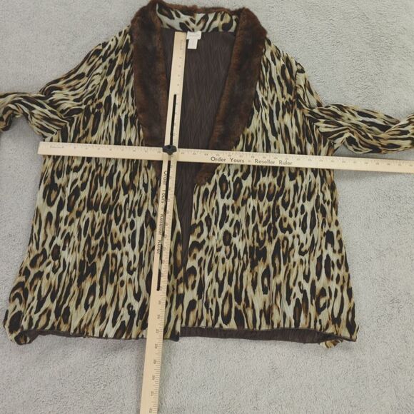 Chicos Jacket Womens 4 XL Animal Print Pleated Elegance Faux Fur Collar Mob Wife - Picture 4 of 14